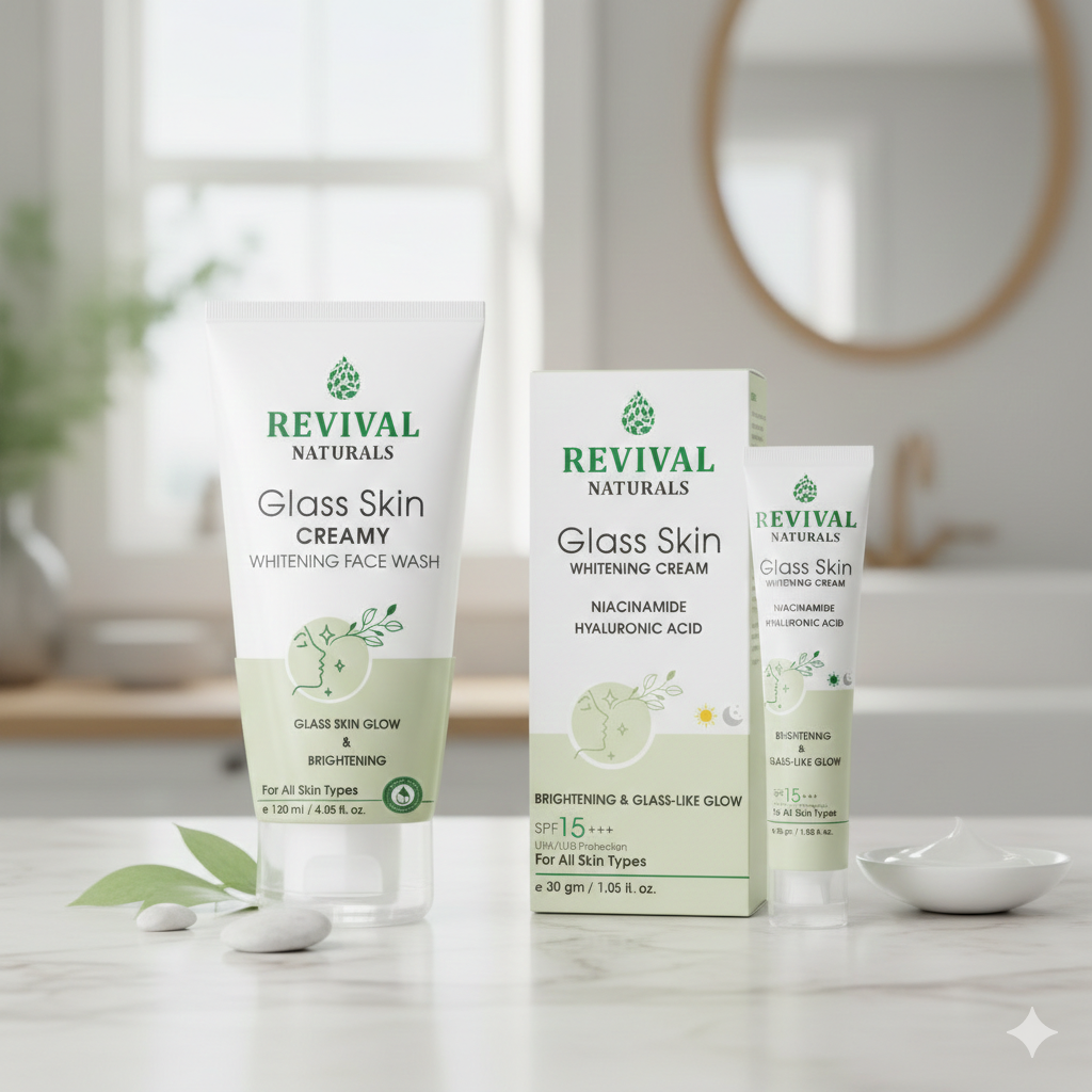 evival Naturals Glass Skin Whitening Bundle 2 in 1 face wash and Cream